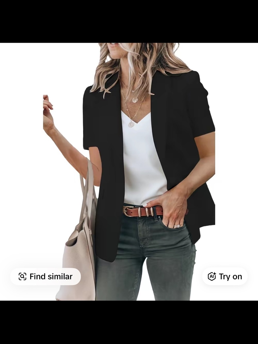 Women's Short Sleeve Open Front Blazer - Black